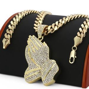 14kt praying hands with 30" Cuban link chain